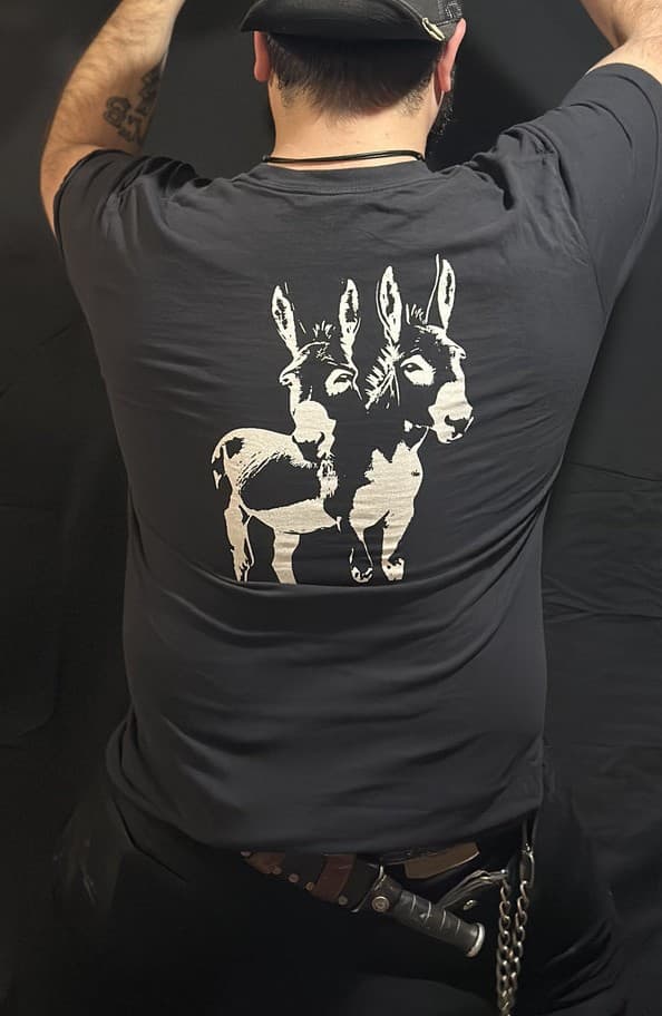 Black Hempire tee with the double donkey back print