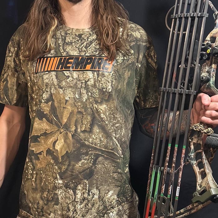 Realtree camo tee with the orange Hempire logo